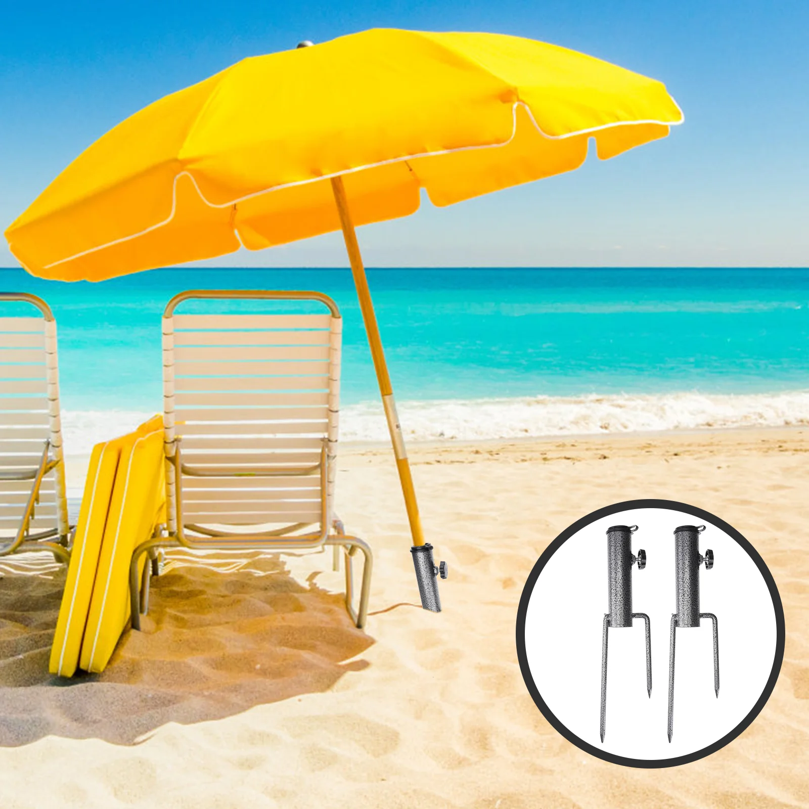 

2 Pcs Sun Umbrella Plug Heavy Duty Anchors Steel Beach Stand Flag Pole Bracket Auger