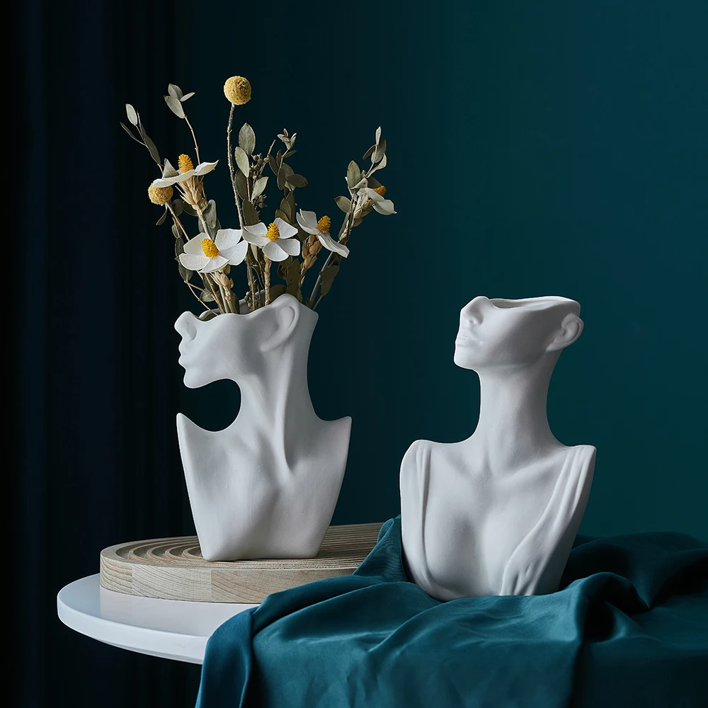 

Nordic Style Flower Vase Body Half Face Flower Pot Vase Ceramic Art Crafts Home Decoration Accessories Modern Home Office Decor
