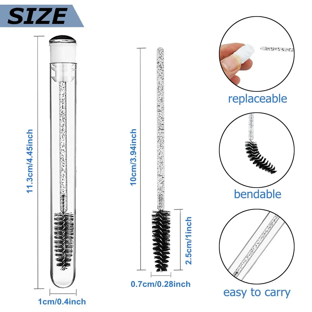 50pcs/Lot Reusable Lash Brush Tube Dust-proof Portable Eyelash Brush Wands Eyebrow Brush Disposable Replaceable Makeup Brushes