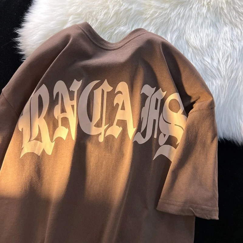 

Футболка Мужская/женская с коротким рукавом, свободная повседневная рубашка в стиле ретро, с круглым вырезом, с принтом, в стиле High Street, лето