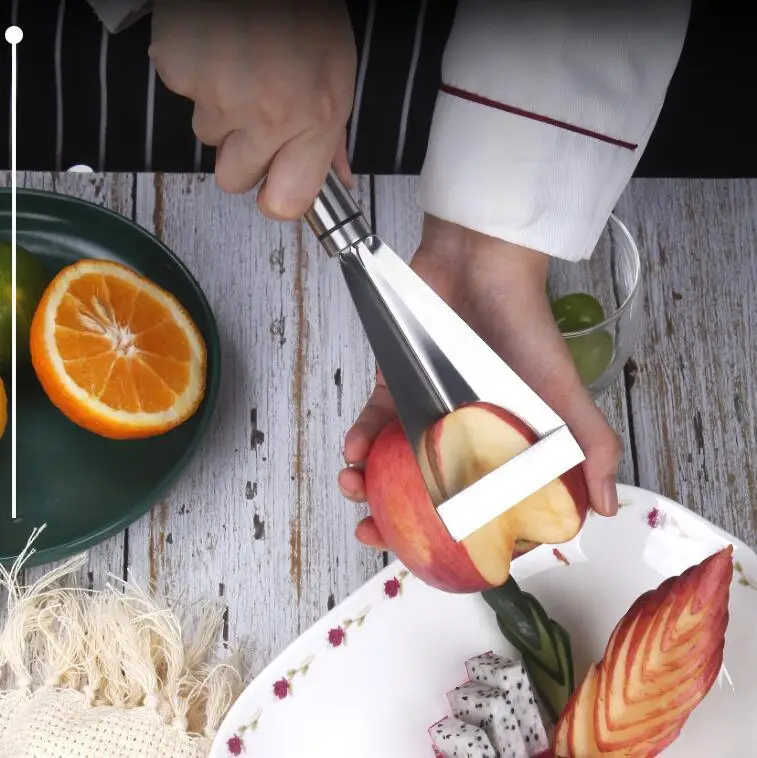 

Треугольный нож для резки фруктов, бытовой нож из нержавеющей стали с нажимом для яблока, шеф-повар, фруктовая тарелка, артефакт, инструмент ...