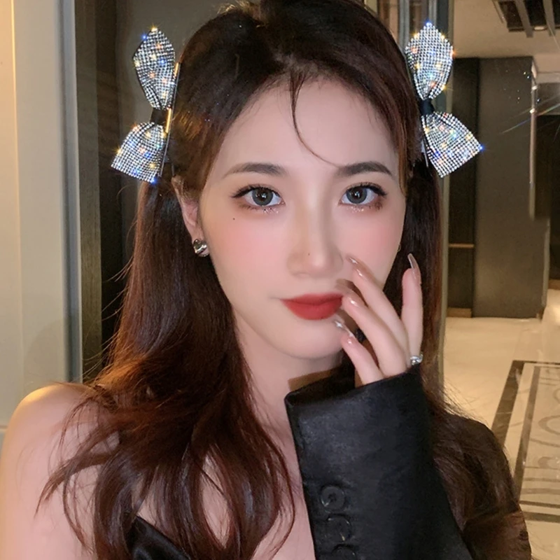 

Harajuku Rhinestone Bowknot Decor Hairpin for Women Sweet Cute Girly Charm Hair Clip Aesthetics Y2k Hair Accessories