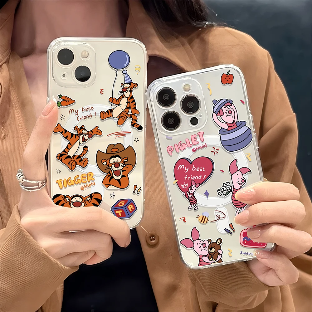 Disneys Cute Winnie Pooh Bear With Magsafe Magnetic Phone for iPhone 16 15 14 13 12 11 8 7 Plus Pro Max X XR XSMax Clear WK455