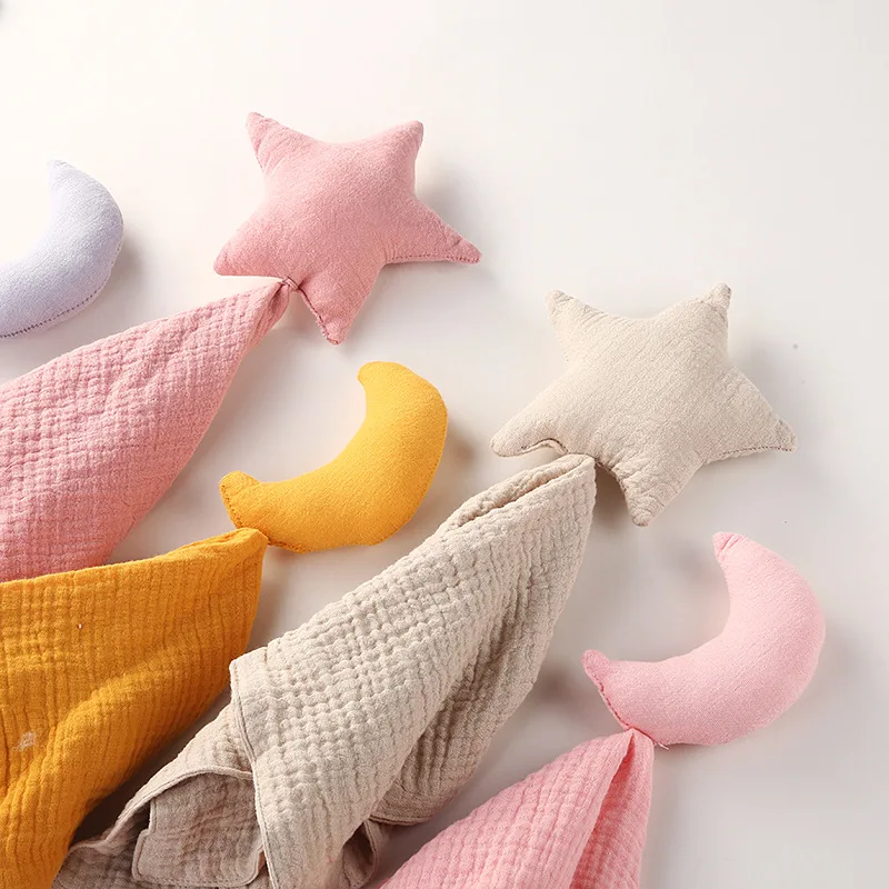 

Baby Double Cotton Gauze Saliva Towel Star Moon Baby Sleeping Doll Baby Comforter Sleep Toy Soothe Appease Towel Muslin Bib