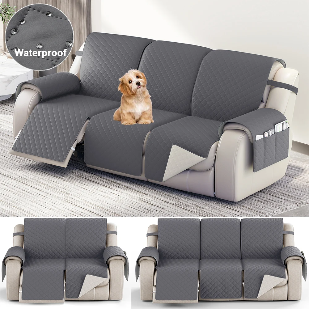 

Waterproof Quilted Recliner Sofa Covers 2/3 Seater Reversible Storage Arm Sofa Cover Living Room Anti Slip Furniture Protector