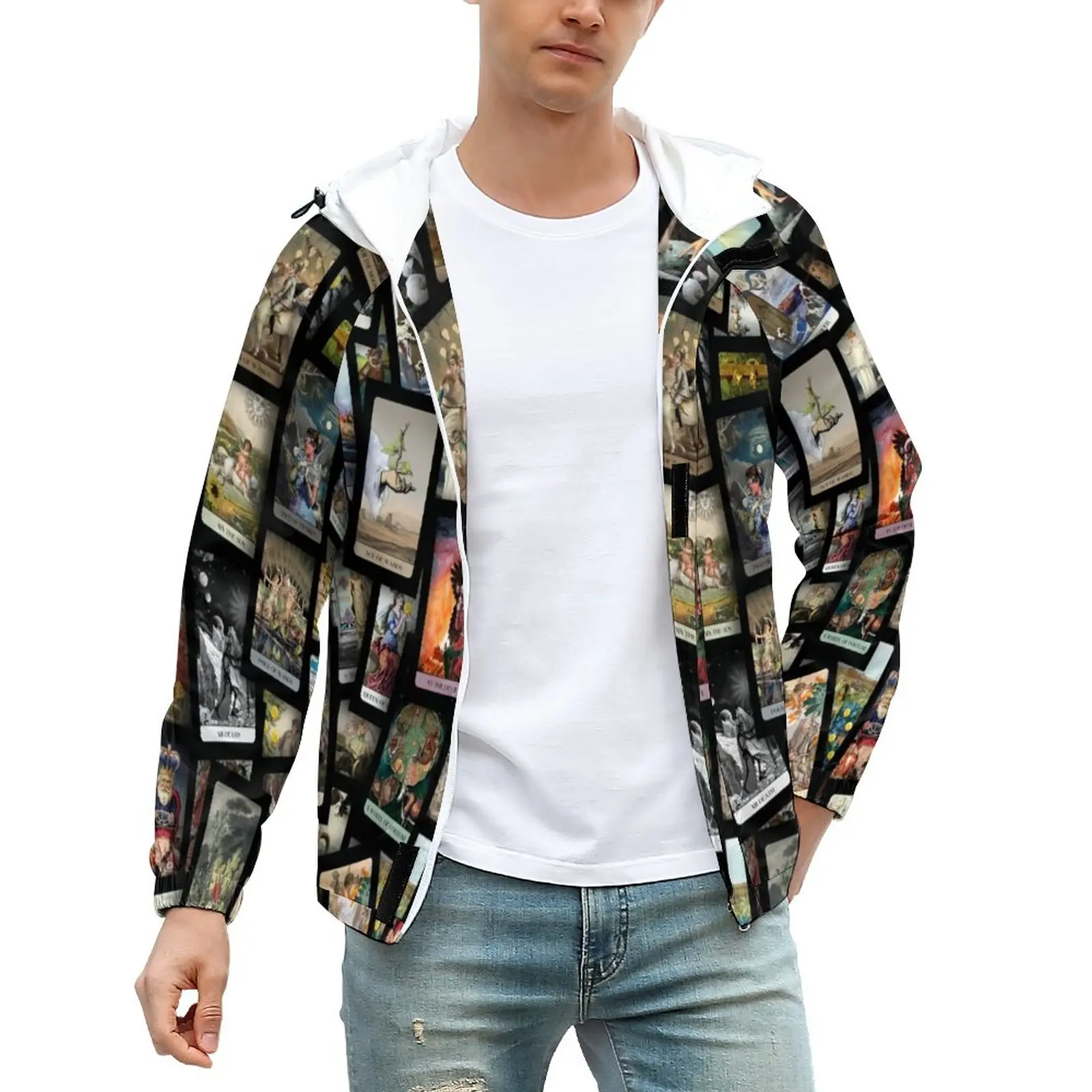 

Куртка Tarot палубный принт Осенняя викторианская художественная модная повседневная куртка мужская верхняя одежда на молнии ветровка с при...