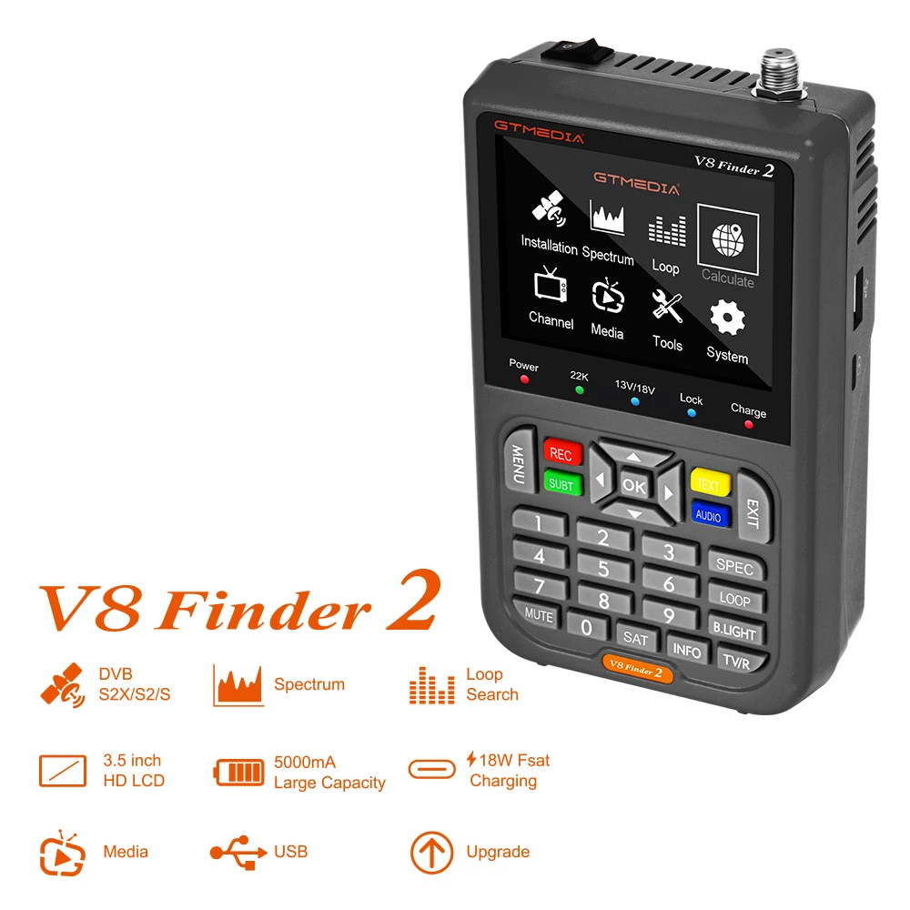 GTMEDIA V8 Finder2 Digital Satellite Finder DVB-S2X 1080P HD TV Signal Locator Built in 5000mAh Battery 3.5Inch HD LCD Screen images - 6