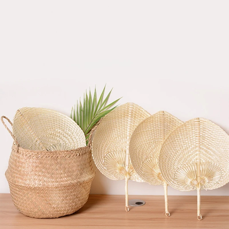 

Natural Handmade Straw Fan Hand-Woven Palm Leaf Hand Woven Summer Cooling Mosquito Repellent Hand Fans Farmhouse Decor