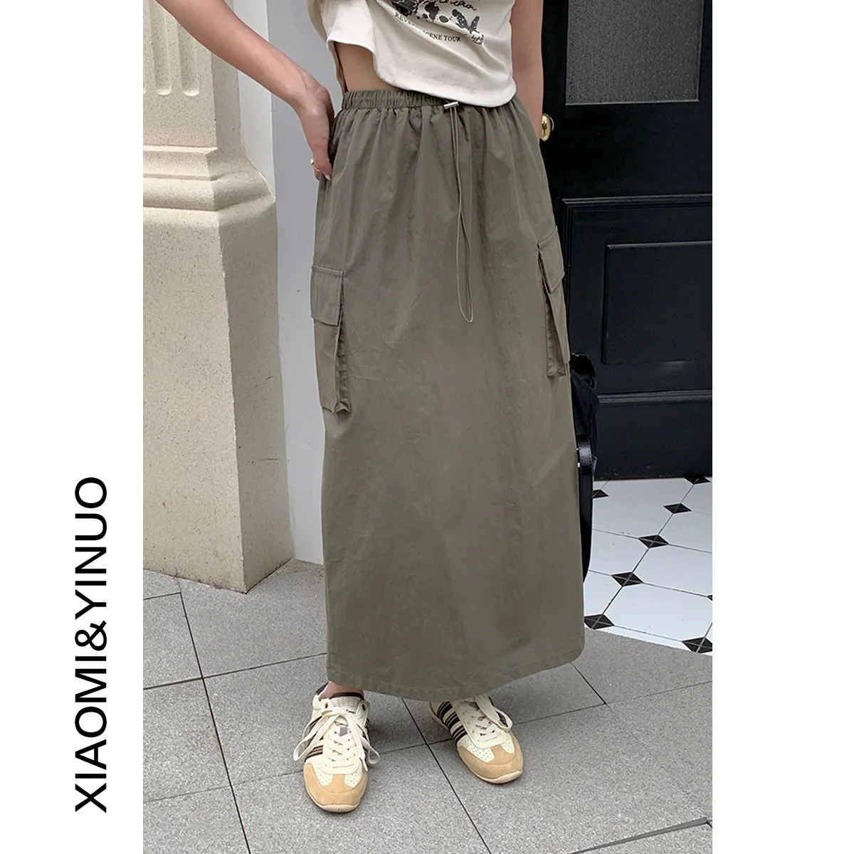 

Casual Long Skirts For Women Big Pockets Streetwear Drawstring Hippie Harajuku Preppy Baggy Cargo Skirt Streetwear Outfits Jupe
