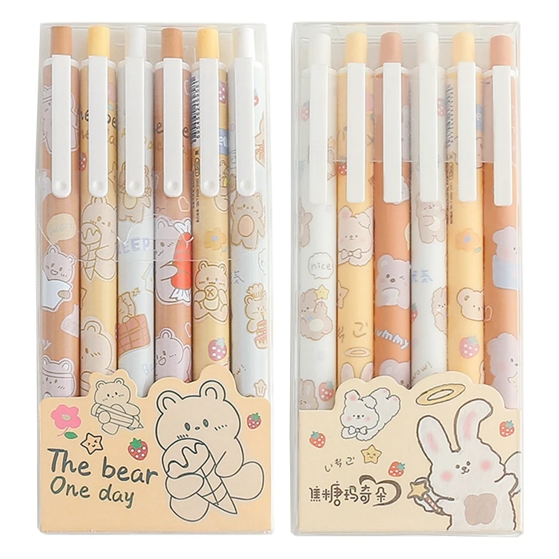 

6pcs Retractable Gel Pen Black Ink Cartoon Writing Pen Large Ink Volume 0.5mm