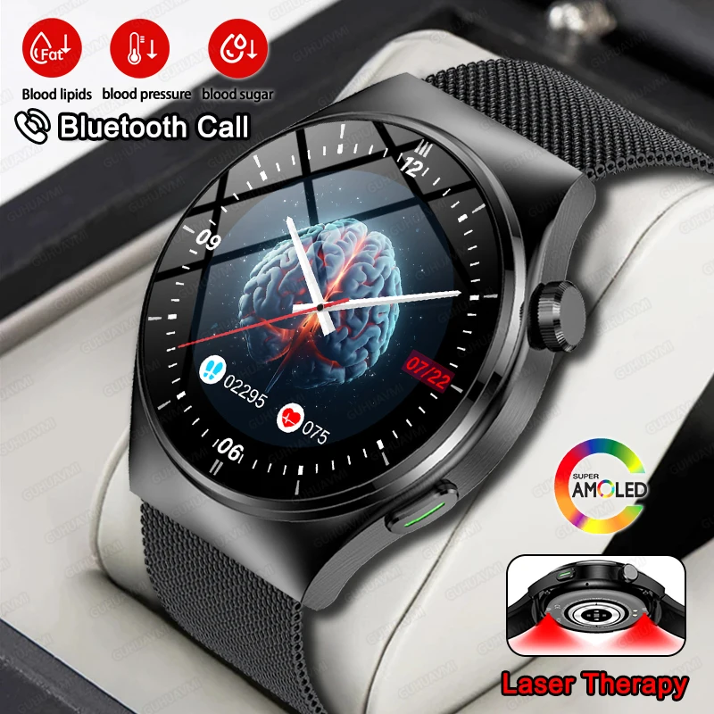 

New Uric Acid Smartwatch Men Bluetooth Call Laser Therapy Blood Sugar Blood Pressure Blood Fat Man Sport Watch For Xiaomi HUAWEI