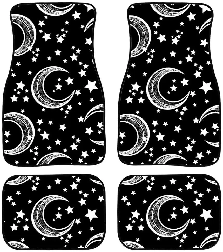 

AFPANQZ Car Floor Mats Black Moon and Stars Full Set Carpet Car Mats Floor Car Mats for SUV Sedan Truck Van Automotive Accessori