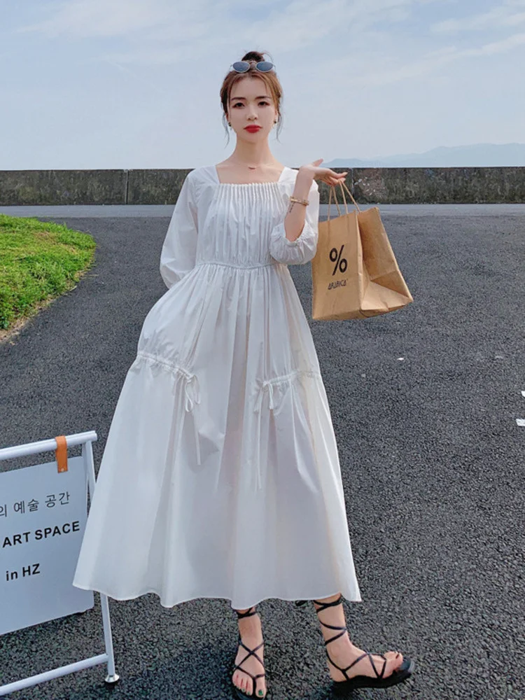 

Женский Белый облегающий Топ с длинным рукавом-фонариком, рукавом три четверти и квадратным вырезом, модель B198 на лето, 2022