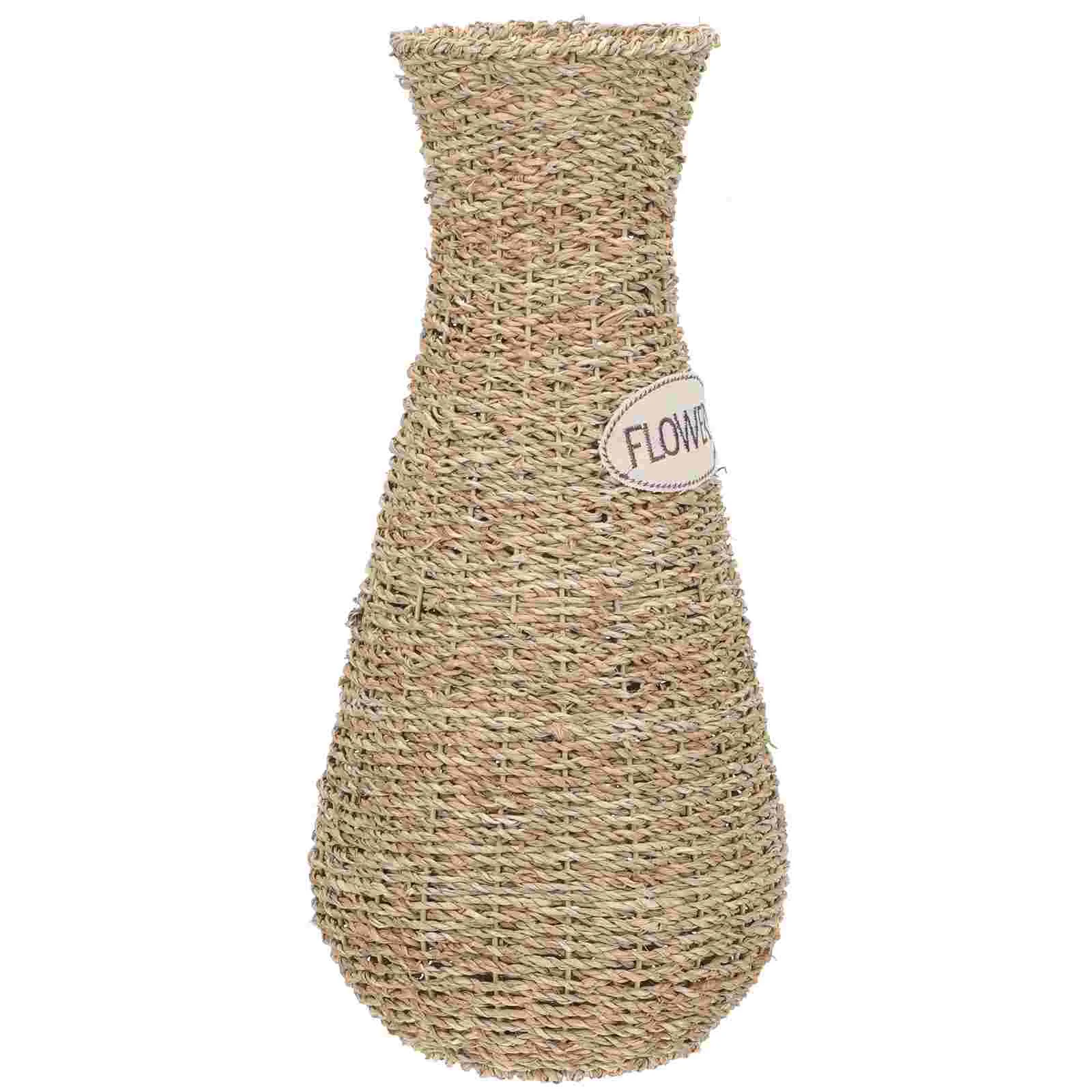 

Vase Flower Container Woven Pot Tile Floral Stick Desktop Centerpiece Rattan Seagrass Tall Decorative Home Wedding Bedroom