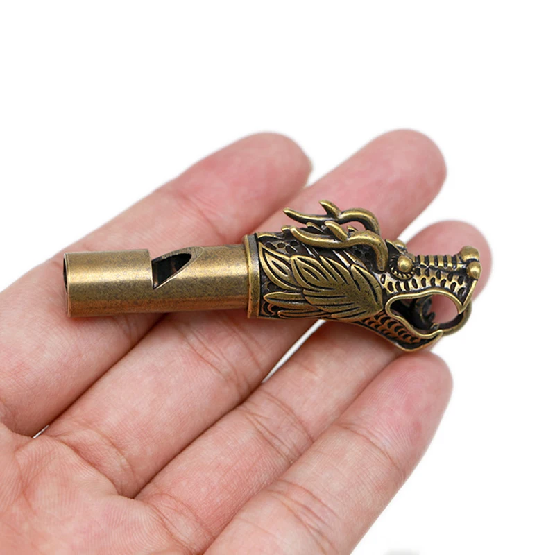 

Handmade Brass Dragon Head Whistle Car Keys Chains Pendants Men Women Outdoor Survival Tools Whistles Necklaces Keychains Charm