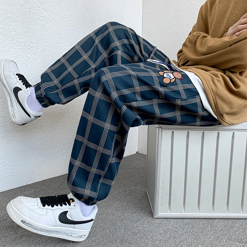 

Autumn Winter Check Plaid Jogger Pants Men Thick Harajuku Casual Harem Korean Hip Hop Sweatpants Trousers Male Large size M-5XL