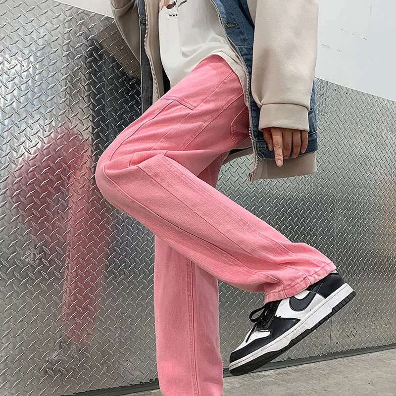 

Мужские мешковатые джинсы 2022, классические розовые свободные джинсы, уличная одежда, повседневные брюки в стиле хип-хоп, байкерские джинсовые брюки, женская одежда