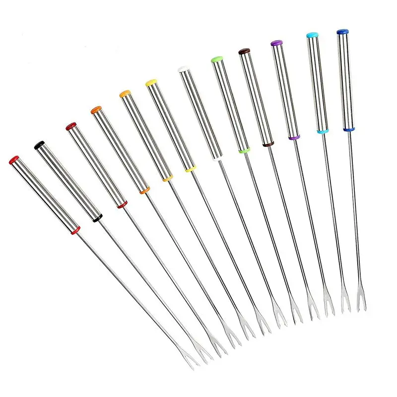 

Вилка для фондю из нержавеющей стали, вилка для фруктов, шоколада, сыра, с термостойкой ручкой, набор из 12 предметов (случайный цвет)