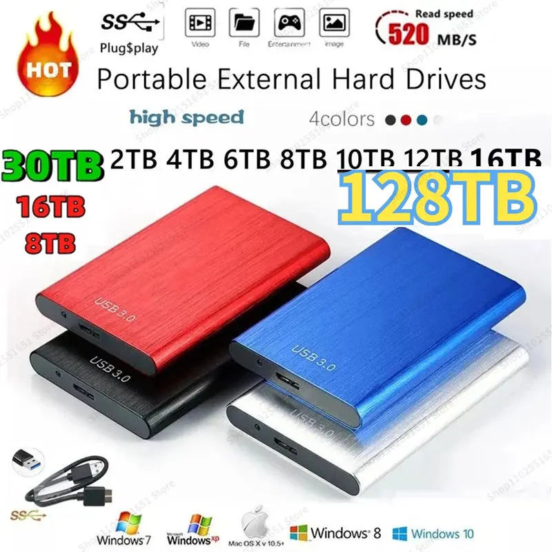 

Portable High-speed 128TB 2TB SSD 8TB External Hard Drive Mass Storage 64TB 32TB USB 3.0 Interface for Laptops Computer Notebook