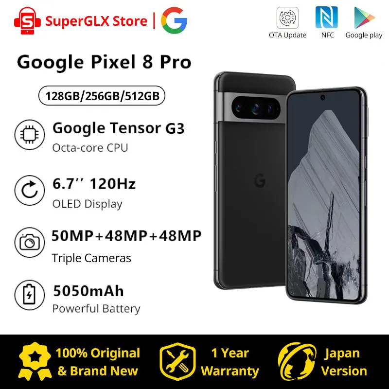 Japan Version Google Pixel 8 Pro 5G Google Tensor G3 6.7" NFC Octa Core Android 14 IP68 dust/water resistant 50MP Cameras