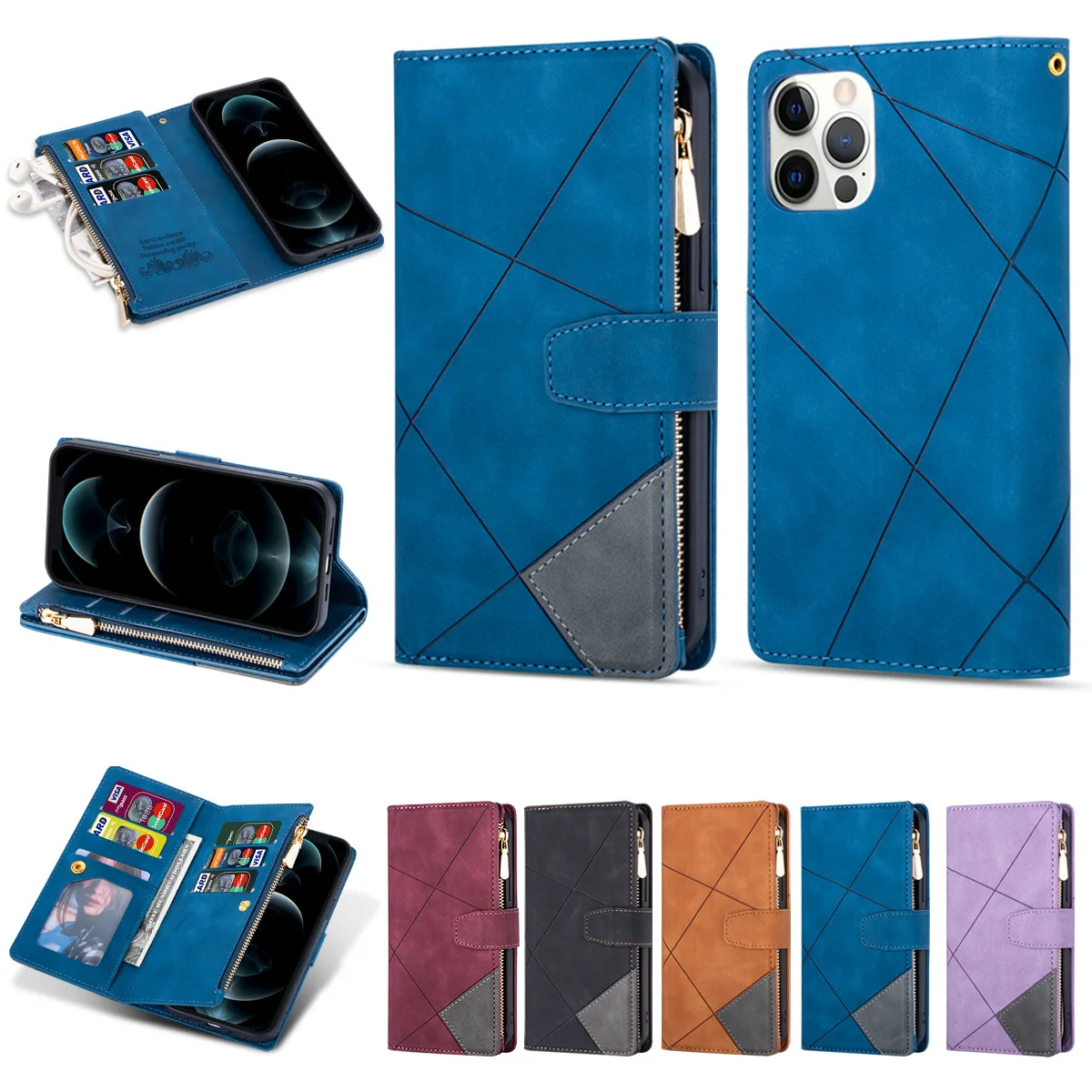 

Lanyard Flip For iPhone 14 pro max plus 14pro 13 12 Mini 11 XS XR X 7 8 6 6s SE 2020 Wallet Card Holder Zipper Leather Case