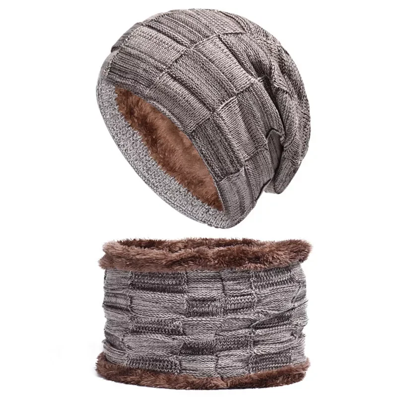 Fleece Winter Beanies Hats Scarf For Mens Soft Warm Breathable Knitted Winter Hat Letter Double Layers Cap