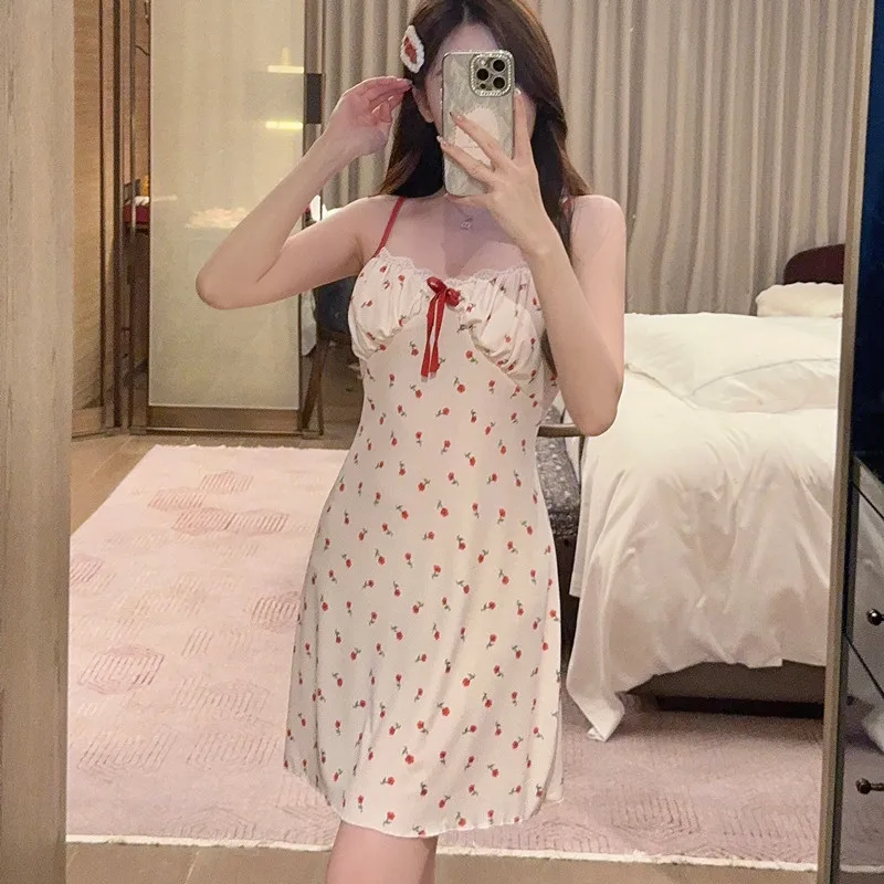 Атласная Ночная рубашка на бретелях нижнее белье женский халат-кимоно летняя