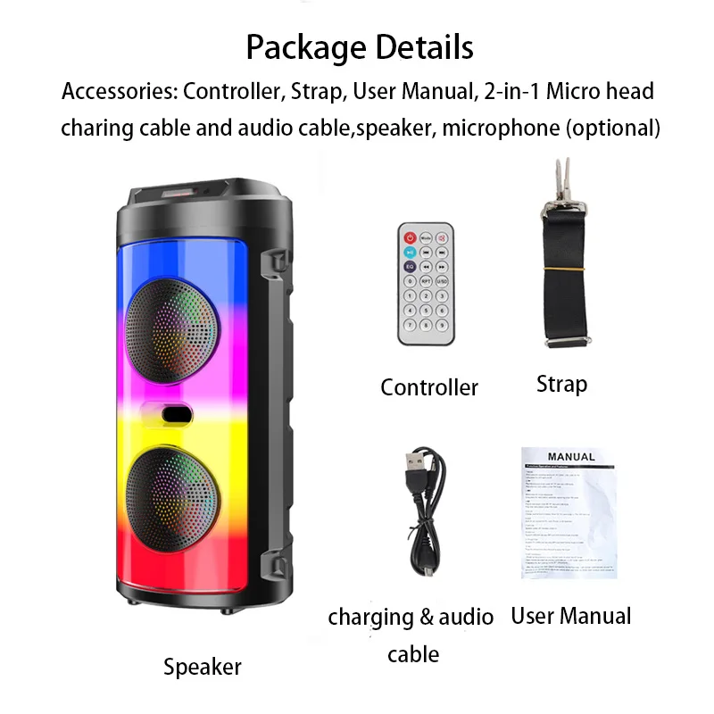 

2022 indoor and outdoor portable remote control with microphone high-end black double 4-inch loudspeaker party lantern speaker
