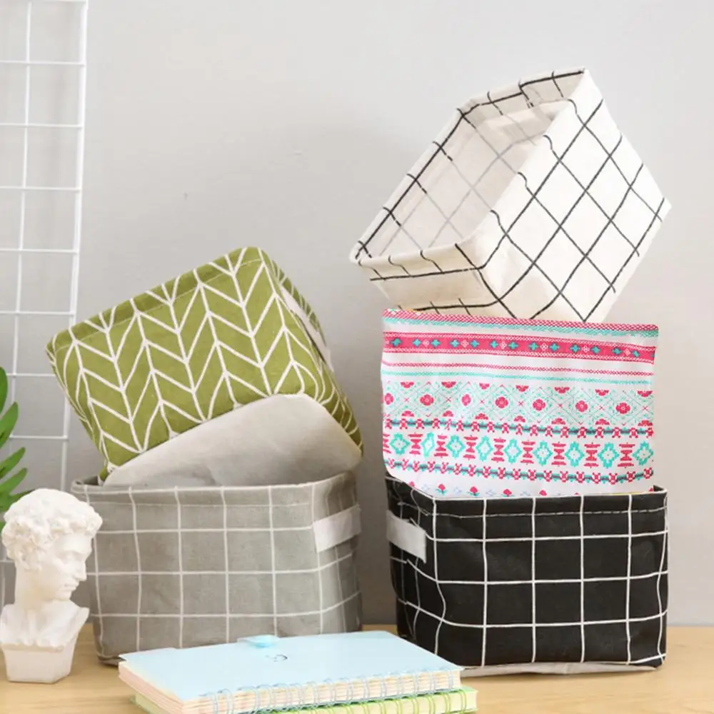 

Linen Desktop Storage Basket Sundries Toy Storage Box Laundry Basket Underwear Cosmetic Organizer Office Stationery Organizer