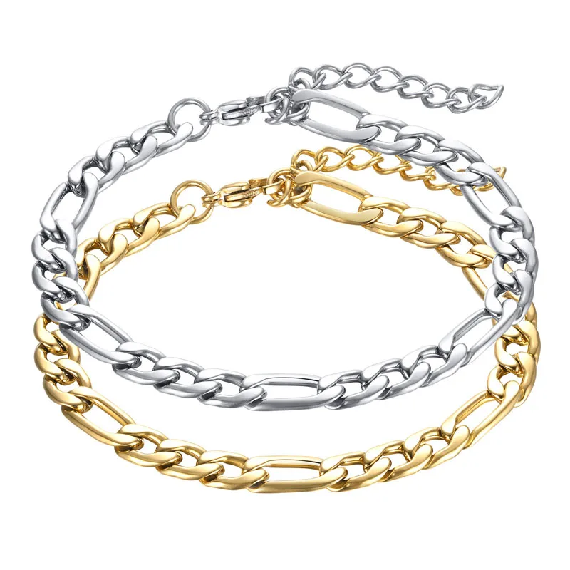 

Titanium Steel Jewelry Gold Silver 5mm / 7mm Three To One NK Chain Stainless Steel Men's And Women's Bracelet