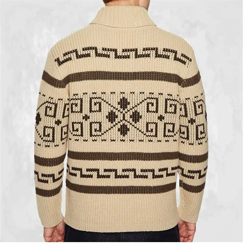 Men's Autumn And Winter New Style Street Fashion Lapel Casual Cardigan Coat Personality Pattern Jacquard Knit Sweater