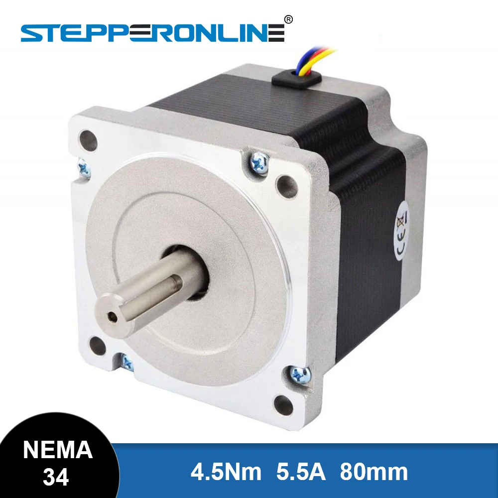 Шаговый двигатель STEPPERONLINE Nema 34, 4,5 нм, 5,5 А, 86x80 мм, 4 вывода, для гравировально-фрезерного станка с ЧПУ