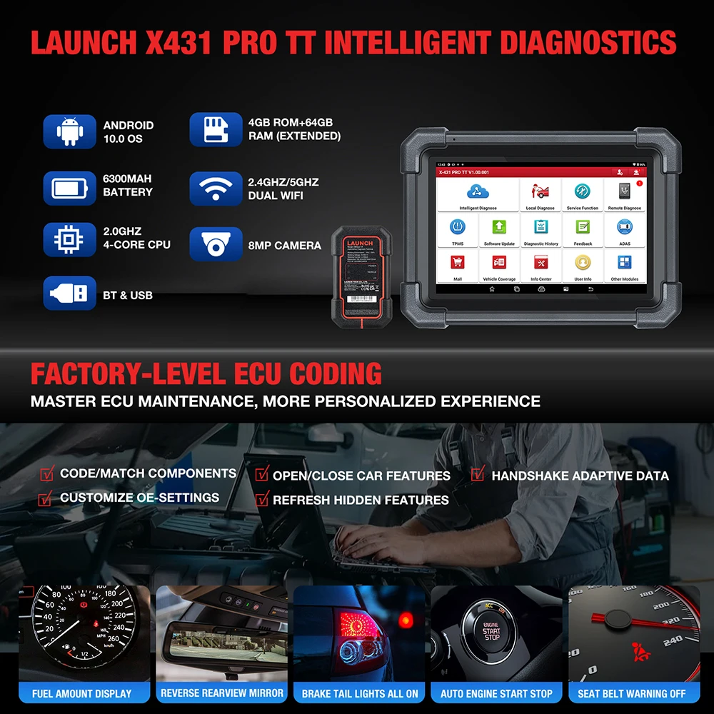 Launch Newest X431 Pro TT все системы диагностический инструмент Bluetooth OBD2 сканер 12 В