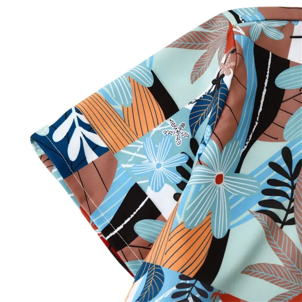 M-3XL Men's Short Sleeve Hawaiian Printed Shirt Summer Fashion Turn-down Men Blouse Button Cartoon Beach Casual Streetwear
