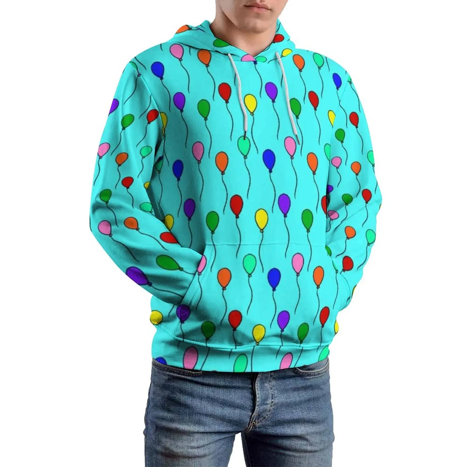 

Ballon Skies Casual Hoodies Male Colorful Balloons Print Custom Sweatshirts Winter Long Sleeve Street Fashion Oversized Hoodie