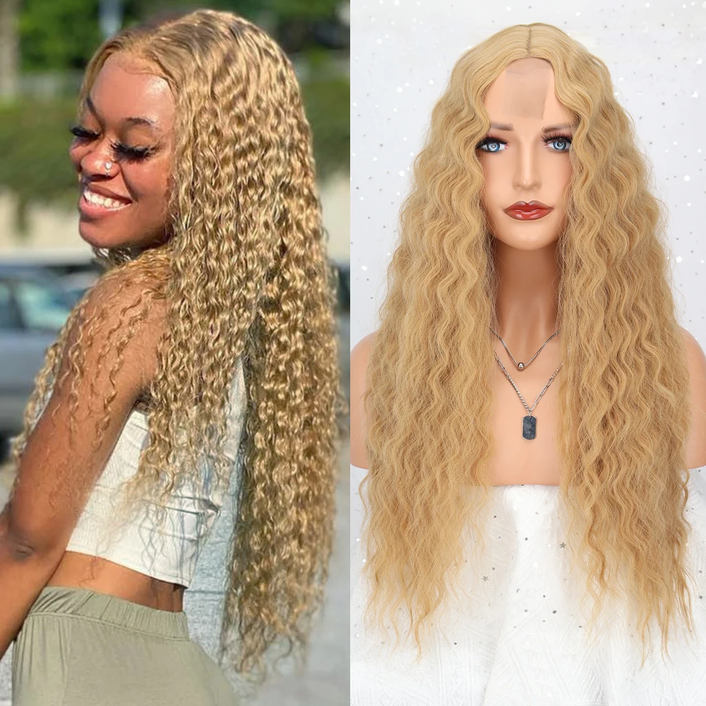 

Long Blonde Deep Wave Synthetic Wig Wavy Curls Synthetic Wigs For Black Women Hair 30 Inch Black Burgundy Natural Cosplay Hair