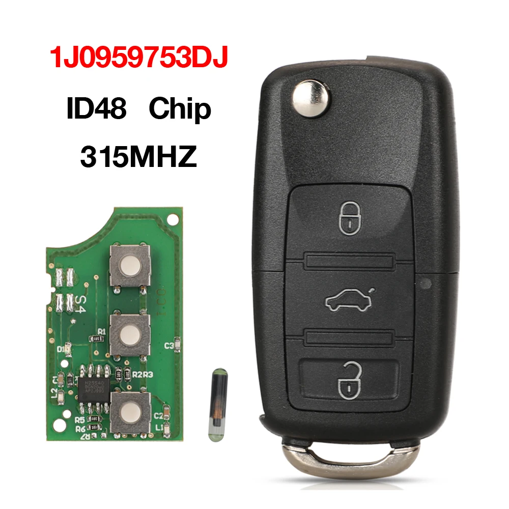 Jingyuqin 3-кнопочный 1J 0959753 DJ 315 МГц ID48 чип дистанционный ключ для Volkswagen/VW Bora Golf Sharan Passat