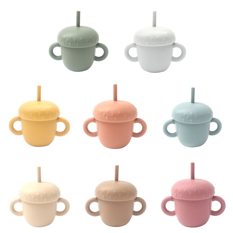 

Portable Baby Silicone Cup Infants Feeding Bowl with Double Handle No Spill Feeding Container Straw Water Bottle Sippy Cup