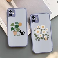 leaf plant cute cat flower phone case for iphone x xr xs 7 8 plus 11 12 13 pro max 13mini translucent matte case