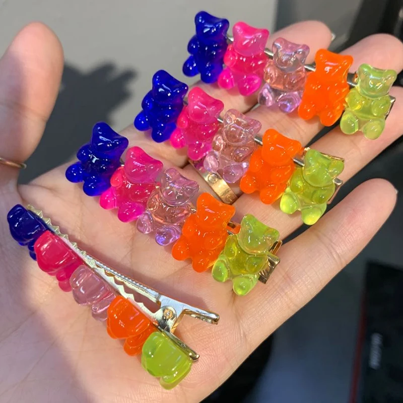 

Cute Bear Candy Color Hairpins Barrette Colorful Hair Clip Jelly Color Gummy Headwear Girls Women Hairpin Duckbill Clip Headwear