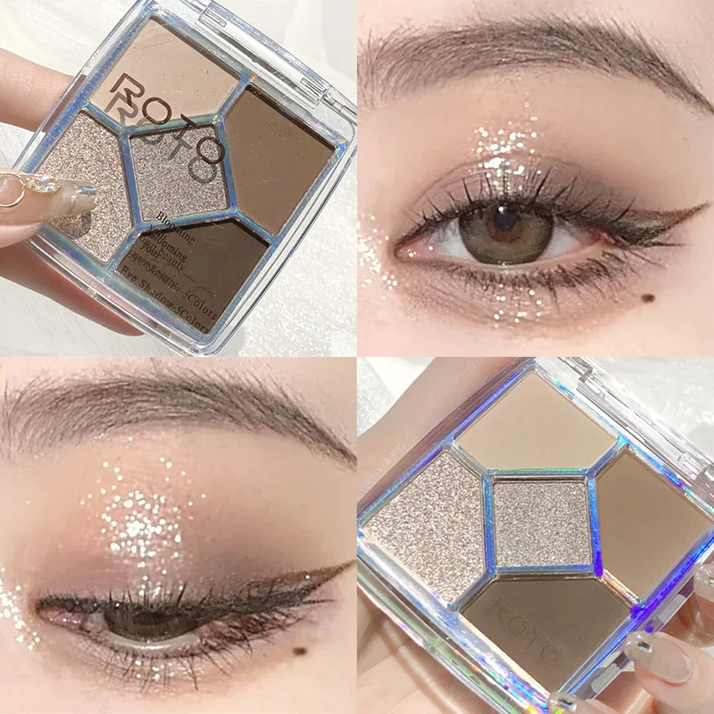 

5 Color Pearly Glitter Eyeshadow Palette Shimmer Waterproof Matte Pigment Brighten Shiny Eye Shadow Smooth Powder Makeup Pallete