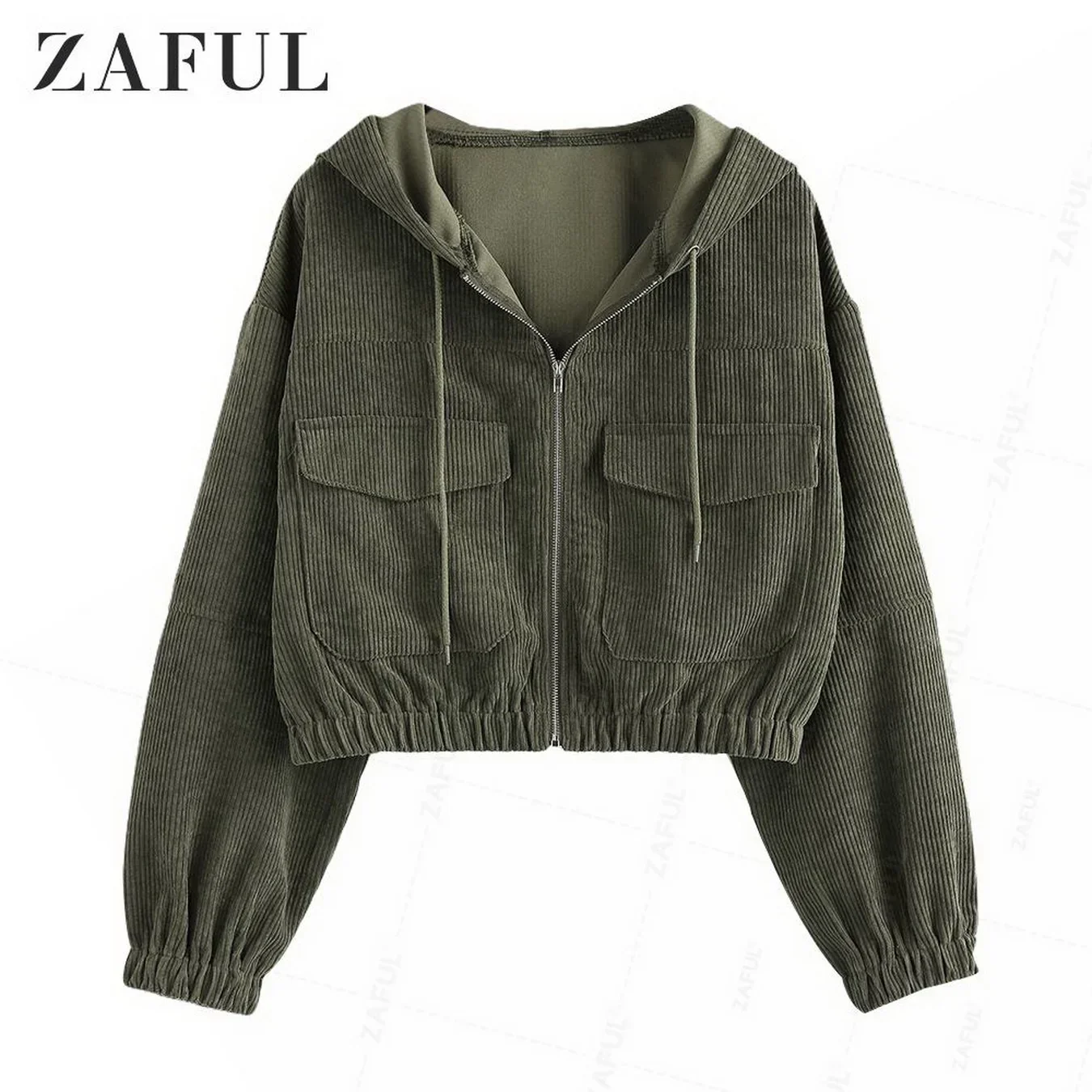 ZAFUL женская вельветовая куртка с заниженными плечами и карманами капюшоном на