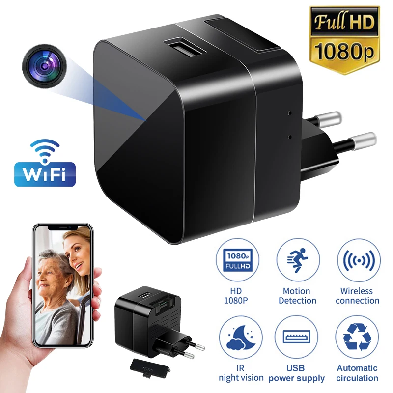

1080P HD Mini Camera Charger Wireless Wifi Night Vision Micro Camera Security Protection Surveillance Remote View Video Recorder