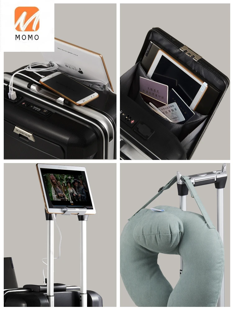 Multi-Functional Open Luggage Small 20-Inch Business Travel Boarding Bag Aluminum Frame Trolley Suitcase |