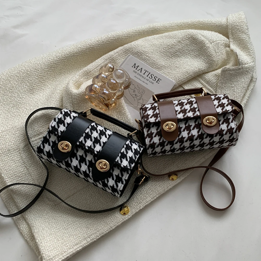 

Vintage Women Shoulder Bags Houndstooth Print Pattern Casual Flap Chain Small Shoulder Bags Travel Shopping Bag