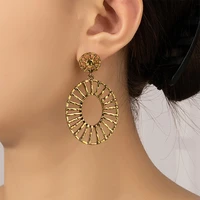 ethnic national style lafite woven round shape earrings for women alloy earrings accessories fashion jewelry goth drop earring