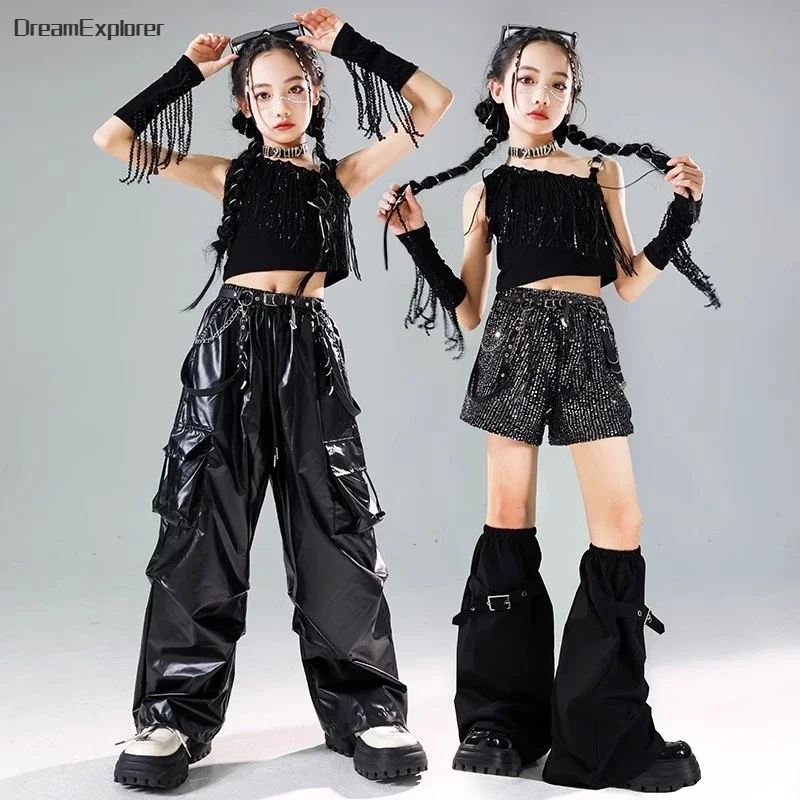 Детский укороченный топ с блестками и кисточками в стиле хип-хоп