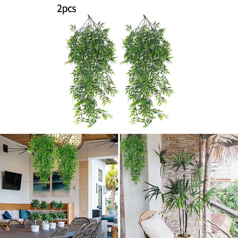 

Hanging Fake Plants Bamboo Vines 82cm 2 PCS Plastic Faux Bamboo Leaves Artifical Bamboo Vines Outdoor Wall Decoration