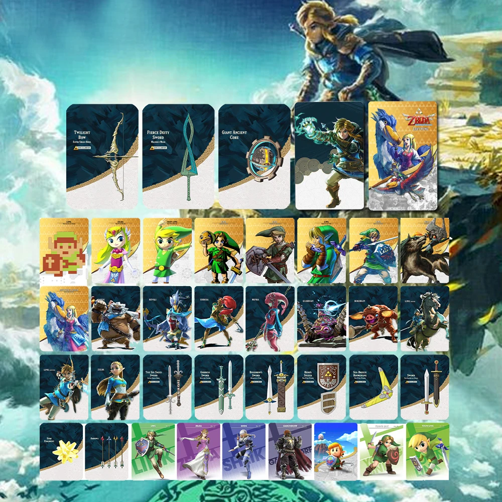

37pcs Zelda Amiibo легенда о Зельде: Tears of The Kingdo Zelda Меч с изображением бога Equipment, переключатель карты памяти, игровой чип