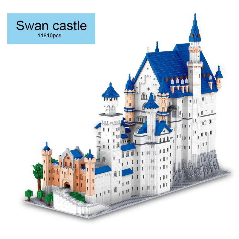 

New Swan Stone Castle Building Blocks, Mini City World Famous Architecture Bricks, Educational Toys for Children Gifts 11810 Pcs